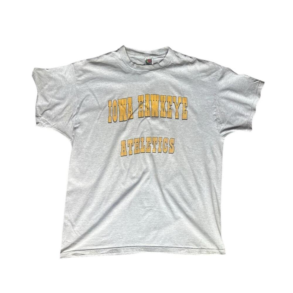 VINTAGE Iowa Hawkeyes Athletics Shirt Mens XXL Gray Yellow Fruit Of The Loom 90s